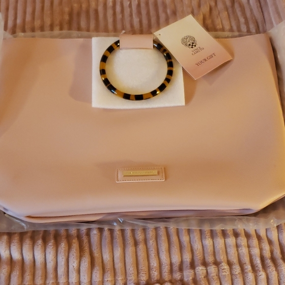 VINCE CAMUTO LARGE PINK TOTE,VINTAGE STYLE HANDLES - Picture 3 of 6